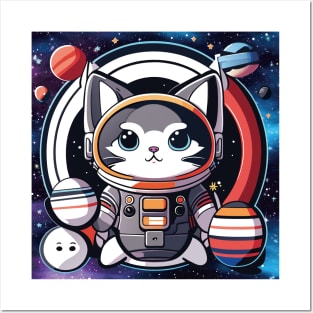 Cosmic Feline Adventures: Scottish Gray Cat in Space Posters and Art